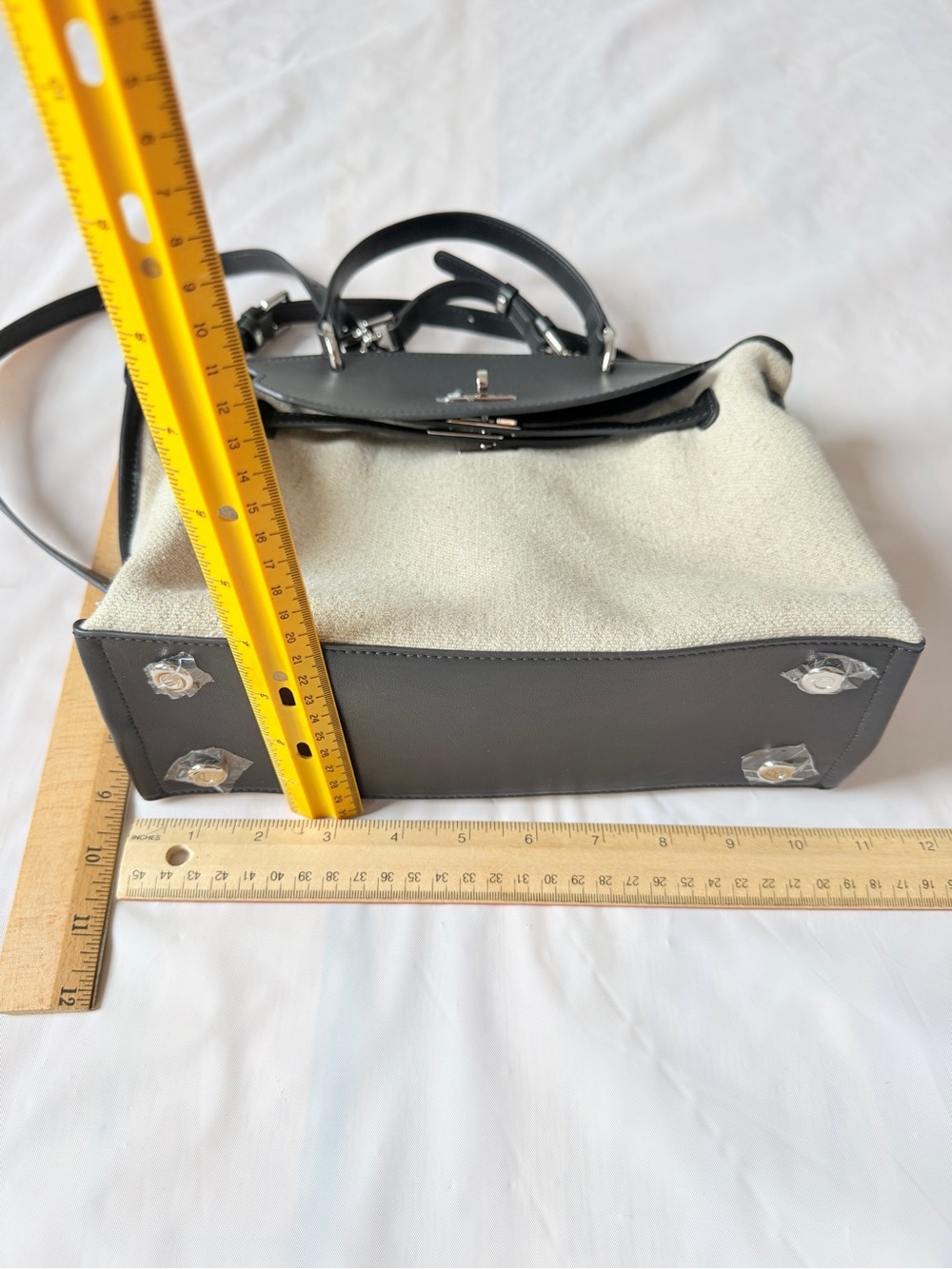 canvas leather tote backpack convertible straps cream black nWOT - Picture 15 of 17